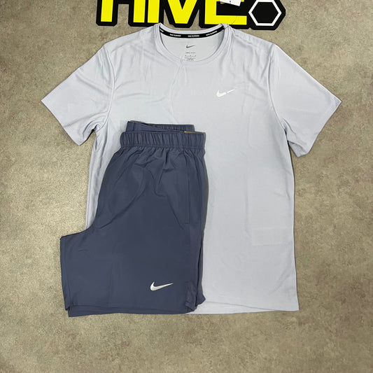 NIKE DRIFIT MILER T-SHIRT & SHORT SET- INDIGO
