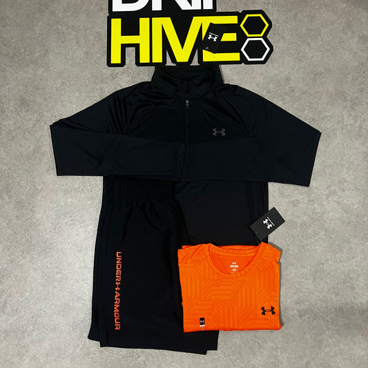 Under Armour Geotessa Half zip, tee, short  tri Set - Orange